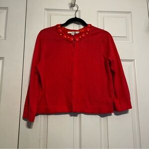 Boden Coral Pink 100% Cotton Cardigan Beaded Collar 3/4 Sleeve Size 12
